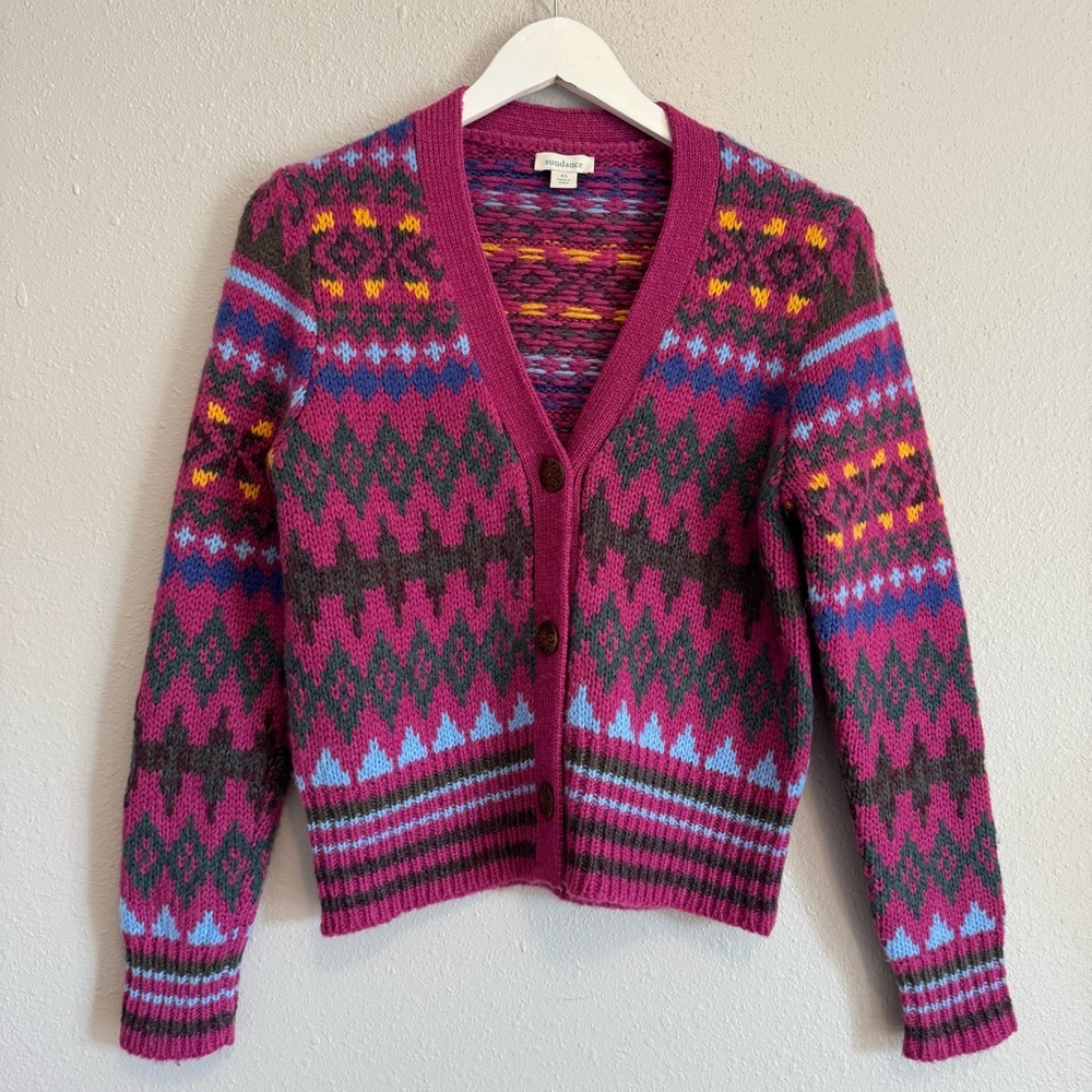 Sundance Fair Isle Cardigan Sweater Women’s XS Jewel Tone Patterned Button Up